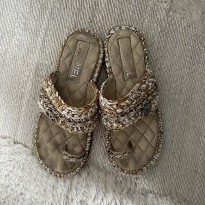 Chanel raffia slides size 35